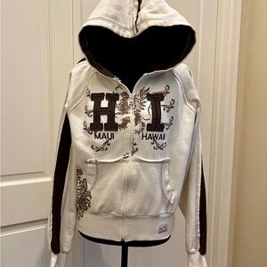 Rag Wear USA White and Brown HI Hawaii Maui Zip Hoodie